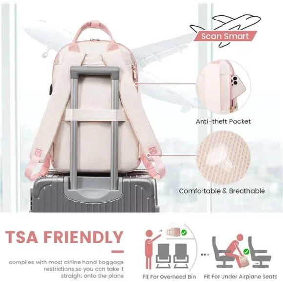 Laptop Backpack for Women 15.6 Inch, Pink - Picture 3 of 7